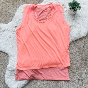 Tangerine Pink Two Layer Athletic Tank Top- M